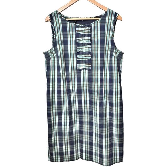 Talbots Sleeveless Plaid Ruffle Detail Knee Length Shift Dress. 16. Plus. - Picture 2 of 9